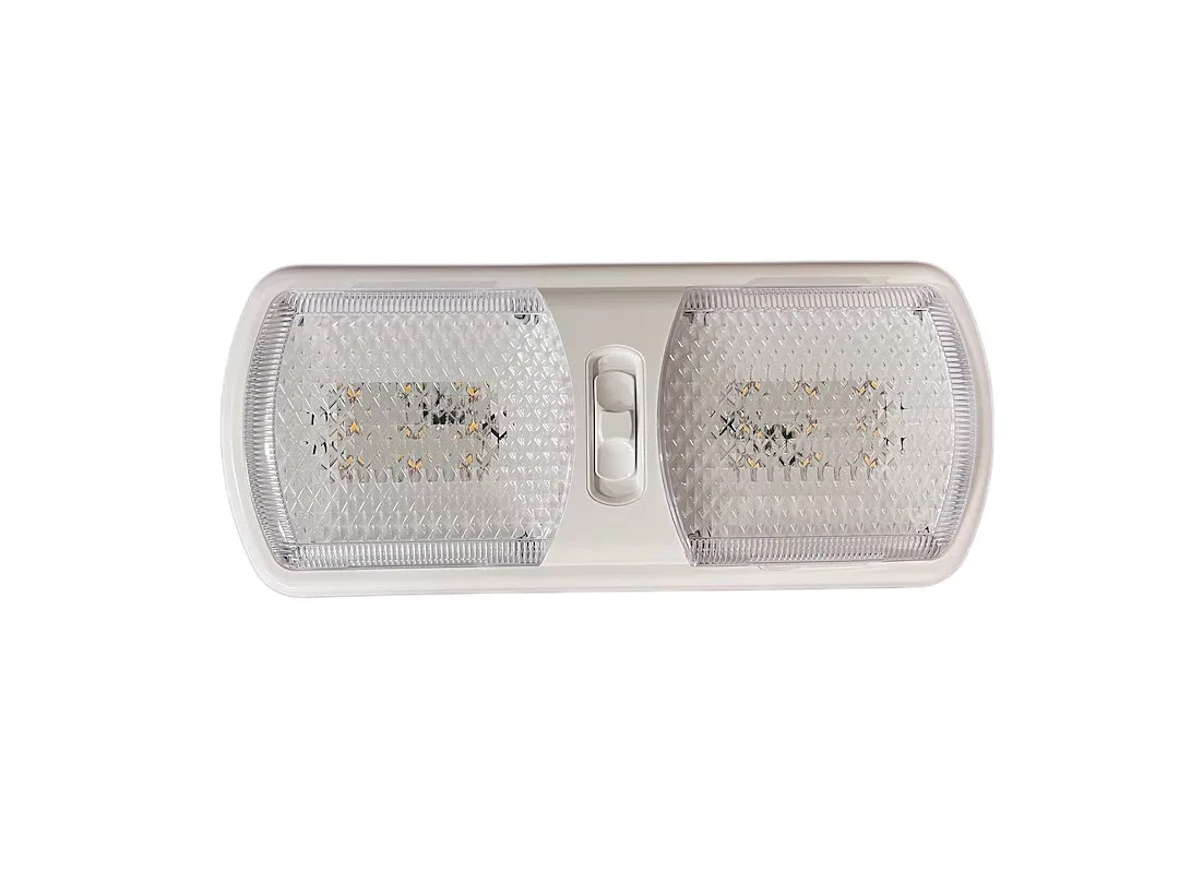L805 – RV DESIGNER Dome Light, Clear Lens LED Clear Bulb Double Light 12 Volt 0.38 Amp White Housing Eurostyle 11-1/2...